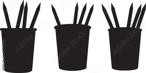 Three cups filled with pencils in silhouette