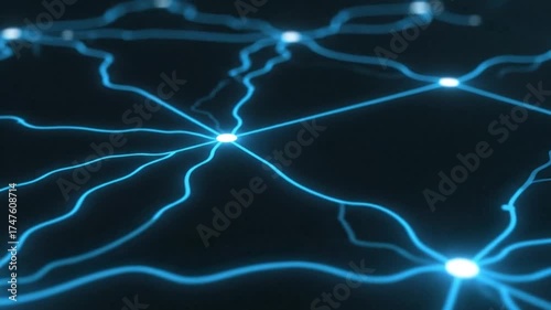 Abstract Digital Network Connection with Glowing Blue Lines and Nodes on a Dark Background.