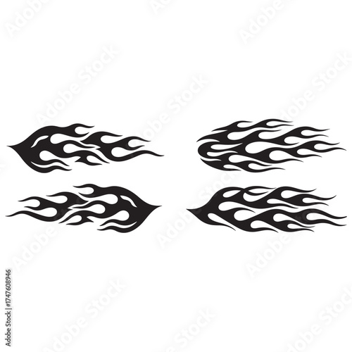 Tribal flame hotrod car vinyl decals and motorcycle airbrush stencil vector