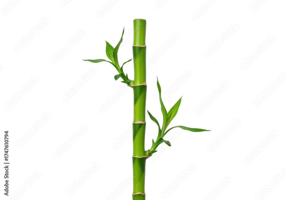 Naklejka premium Vibrant green bamboo stalk with new leaves in natural light studio shot