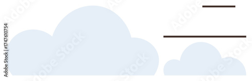 Cloud shapes of varying sizes combined with parallel lines suggest airflow or gentle breeze. Ideal for weather, nature, simplicity, calmness, movement, relaxation, modern aesthetics. Simple flat