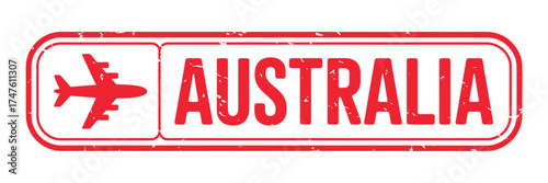 Red stamp with airplane and australia text