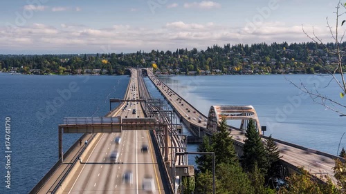Timelapse of Traffic on I-90 Floating Bridges Over Lake Washington