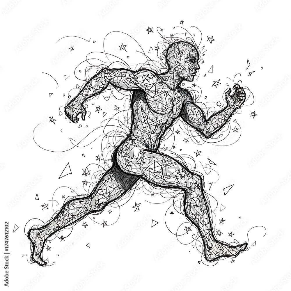 Fototapeta premium Dynamic abstract runner bursts forward with energy and speed