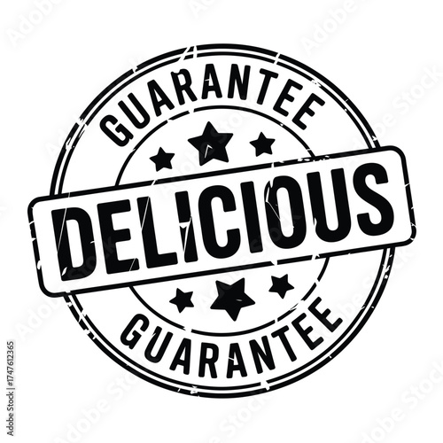 Guarantee delicious stamp with stars and circles