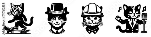Cats in Various Professions and Activities.