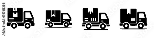 Delivery trucks carrying packages for shipping and transportation.