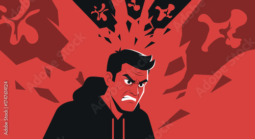 Cartoon illustration of an angry man with exploding head showing emotional stress and frustration