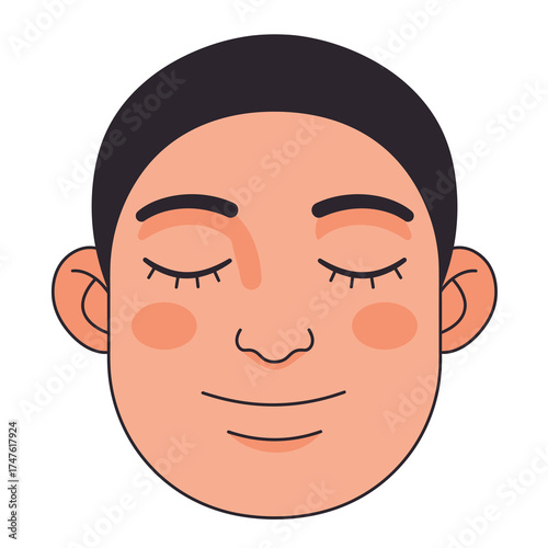 Simple vector illustration of a person's head with closed eyes and a serene smile, depicting calmness and relaxation.