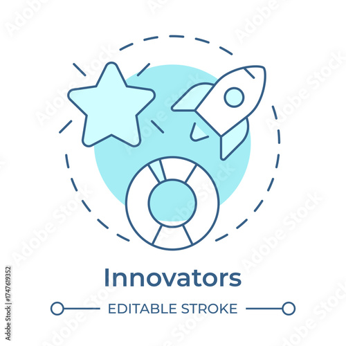 Innovators soft blue concept icon. Modern technology, progress. Product features, service. Round shape line illustration. Abstract idea. Graphic design. Easy to use in infographic, article