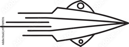 Stylized Arrowhead or Rocket Ship Icon with Motion Lines and Circular Accents