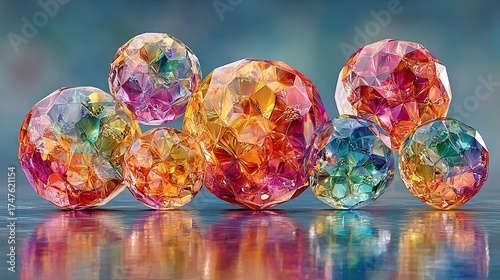 Vibrant Multicolored Crystal Spheres with Reflective Surface