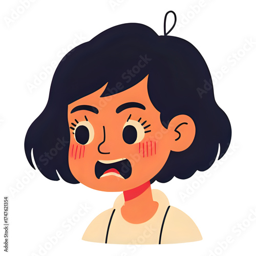 Cartoon girl with dark hair expressing a surprised look