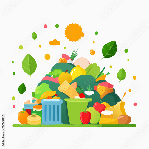 garbage pile with colorful plastic and food waste. Concept of pollution recycling