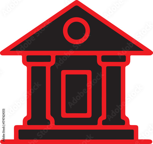 Vector illustration of a Greek-style bank building with column and door architecture symbol