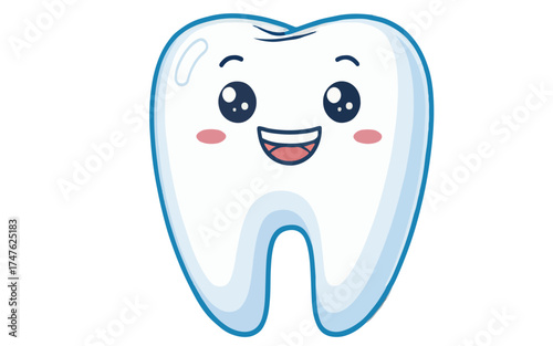 Adorable tooth cartoon illustration for dental health education, perfect for children's dentistry marketing and promoting healthy smiles with cute character design.