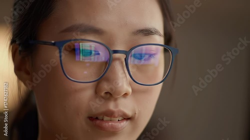 Focused student wearing glasses studying at desk