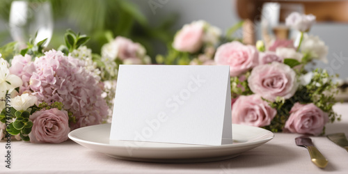 Wallpaper Mural A blank card mockup is shown for wedding invitations, place cards, table numbers, or menus. It is set against a wedding table background and has a clipping path.

 Torontodigital.ca
