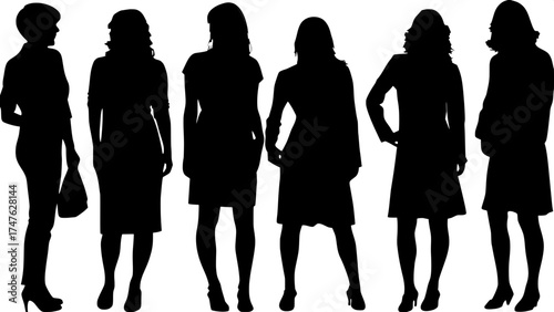 Diversity in Silhouette

“Twelve diverse female silhouettes arranged evenly across a white background. Each figure represents a different body type and clothing style, from formal to casual. Flat desi
