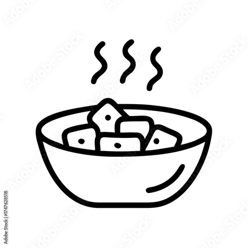 Bowl of mapo tofu  in minimalistic line art style  