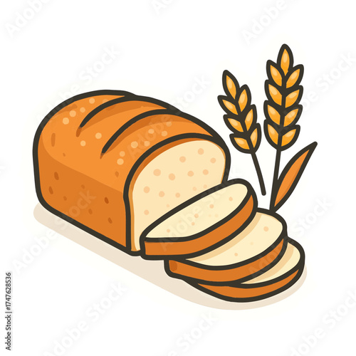 Freshly Baked Bread with Slices and Wheat Stalks, Perfect for Breakfast or a Delicious Snack