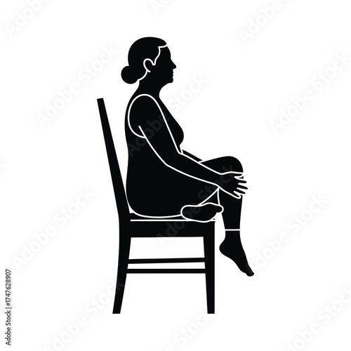 Vector art of silhouette of a woman sitting in a chair with crossed legs, , showcasing a relaxed posture and casual seating arrangement