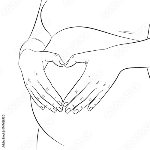 Vector art of pregnant woman making heart shape with hands on her belly this image represents love, motherhood, and anticipation of new life