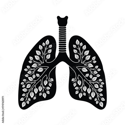 Illustration of lungs with tree branches inside, representing healthy breathing and connection to nature