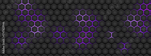 Steel hexagon pattern wallpaper. Particles, flecks, dots emphasize light and depth. Vector geometric structure. Applied as modern overlay for technology visuals.
