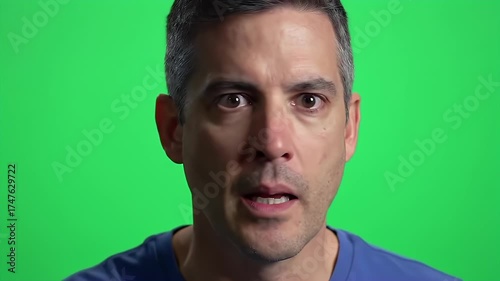 Middle-aged man smiling and waving on green screen