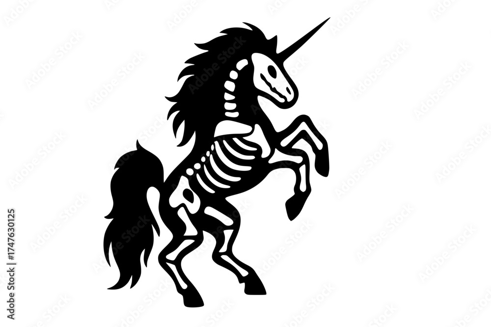 Fototapeta premium Skeletal Unicorn Silhouette with Mythical Edge