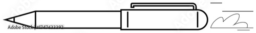 Pen in motion with dynamic lines suggesting speed and creativity. Ideal for productivity, writing, education, innovation, communication, brainstorming, and creative flow. Simple flat metaphor
