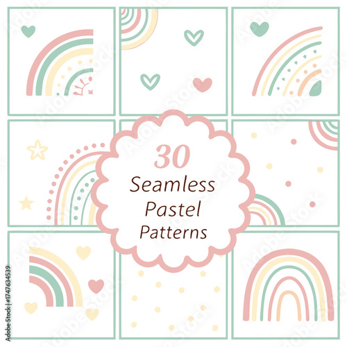 Pastel Rainbow and Heart Seamless Patterns cute