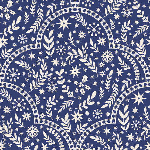 White Starry Botanical Arch Pattern