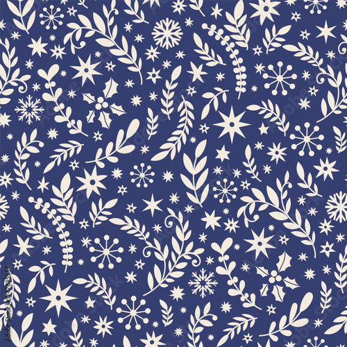 White Winter Botanical Star Pattern