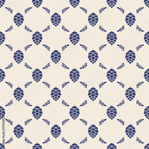 Blue Pinecone Holiday Branch Pattern