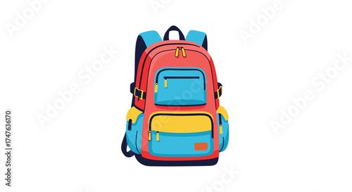 A vibrant and colorful backpack with multiple compartments for school or travel.
