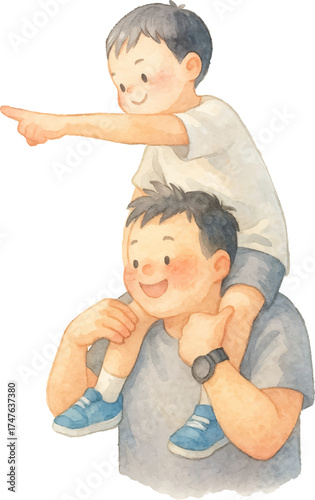 Watercolor Illustration of Father and Son