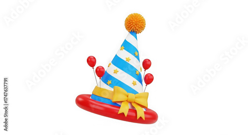 Birthday hat with bow isolated on transparent background 