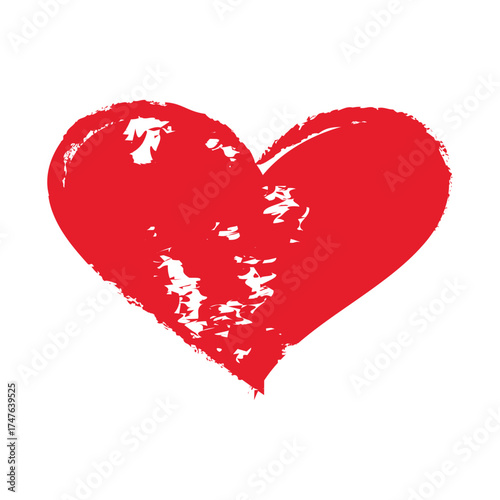 Intensely Textured Red Brush Stroke Heart Symbolizing Passionate Unconditional Love Isolated on White Background
