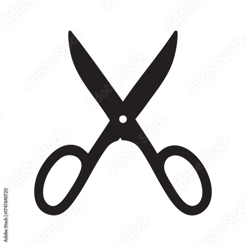 Black silhouette of open scissors crossed on a white background cutting tool
