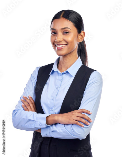 Portrait of only one Woman. White Background.