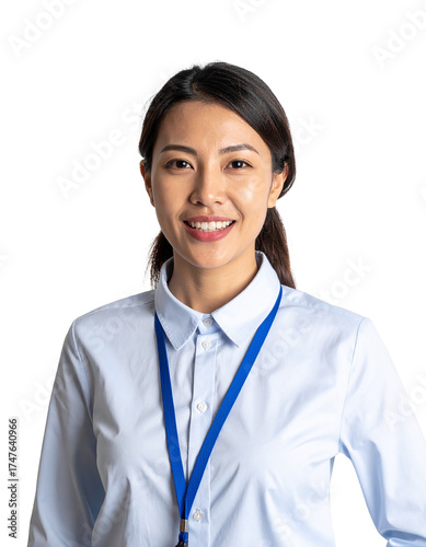 Portrait of only one Woman. White Background.