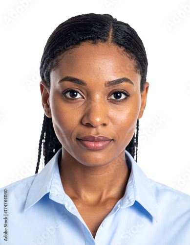 Portrait of only one Woman. White Background.