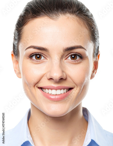 Portrait of only one Woman. White Background.