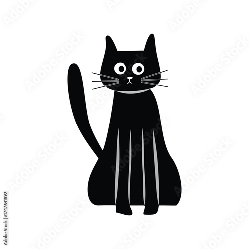 Cat Sitting Peacefully. Calm Sitting Feline. Black cat sit on the floor.