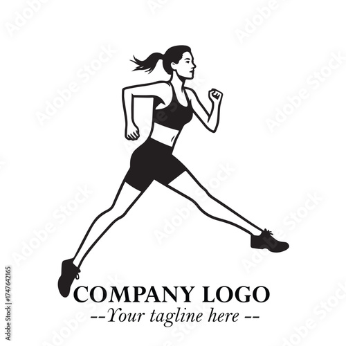 Beautiful Woman Running Illustration in Black on White Background in Dynamic Minimalist Vector Design