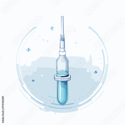 Medical illustration of a transparent vaccine vial isolated on white background