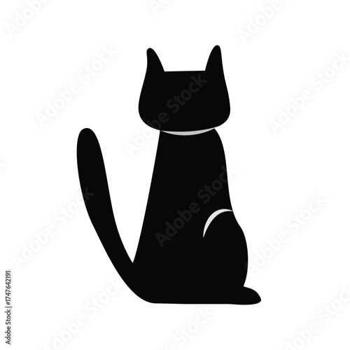 Cat Looking Away. Cat Back View Scene. Cat from Behind. Black cat. Sitting cats.
