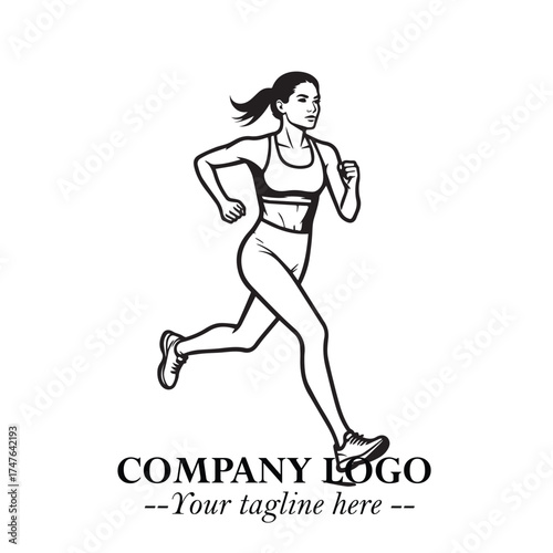 Beautiful Woman Running Illustration in Black on White Background in Dynamic Minimalist Vector Design